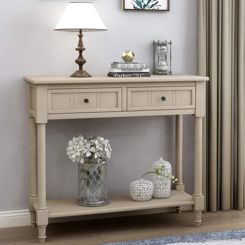 Vista 10 de P PURLOVE Mesa de consola Aparador Mesa de sofá de madera con 2 cajones y estante inferior (negro)