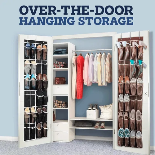 Vista 2 de Zober organizador de zapatos para la puerta con 24 bolsillos transpirables, portazapatos colgante para maximizar el almacenamiento de zapatos