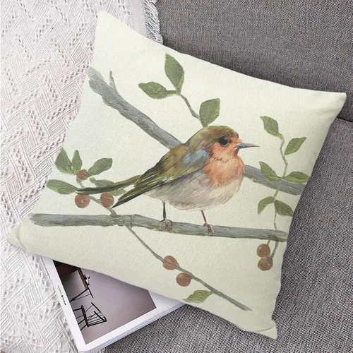Vista 5 de Juego de fundas de cojín de lino con decoración de animales de estilo granja, funda de cojín para pájaros, cojín para patio, jardín, sofá, sillón
