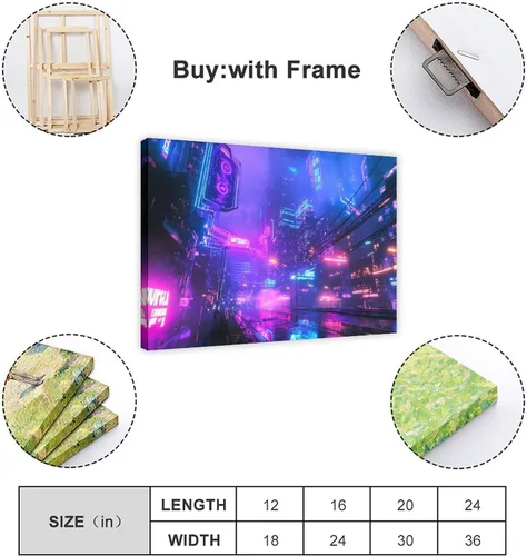 Vista 2 de ZMLIS Cyberpunk Urban Subculture Wall Art – Futuristic Neon City Poster – Edgy Retro-Futuristic Home Decor Canvas Wall Art Print Poster For Home