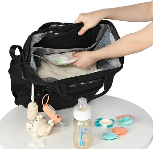 Vista 7 de BELALIFE Mochila para pañales para bebés, mochila de viaje para mamás papás, con cambiador, soportes para botellas aislados y correas