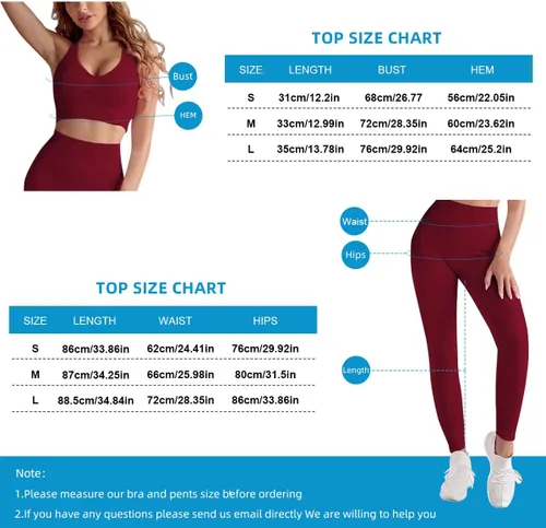 Vista 6 de DYD Conjuntos de entrenamiento para mujer, 2 piezas, sin costuras, espalda cruzada, brasier deportivo, cintura alta, yoga, gimnasio, leggings