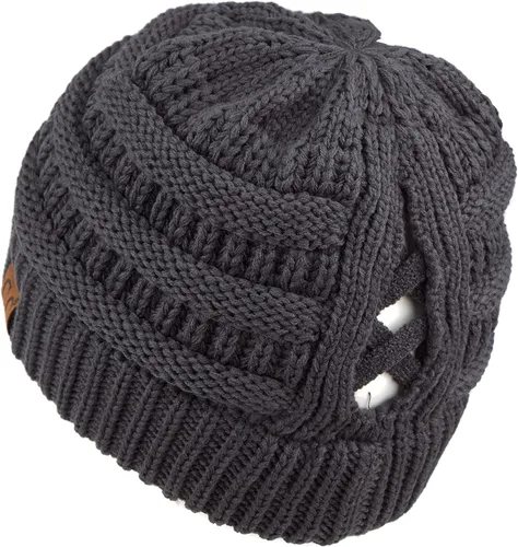 Vista 2 de C.C Exclusives - Gorro de invierno para mujer con agujero para coleta o moño, gorro beanie para mujer (MB-20A)