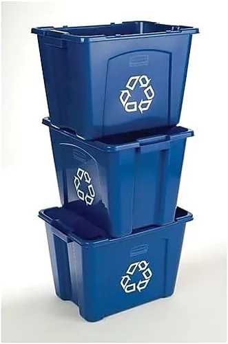 Vista 4 de Rubbermaid Commercial Products, cubo/caja de reciclaje apilable, 14 galones, azul, para interiores/exteriores/garajes/hogares/instalaciones