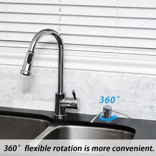Vista 7 de Dispensador de jabón para fregadero de cocina, cabezal dispensador de jabón integrado de acero inoxidable con tubo de agua de silicona de 3.9 ft/4