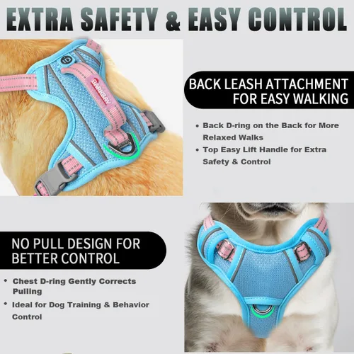 Vista 3 de BARKBAY Arnés para Perro Sin Tirones Talla Grande Arnés Reflectante para Perro con Clip Frontal y Asa de Control Fácil para Caminar Entrenar Correr