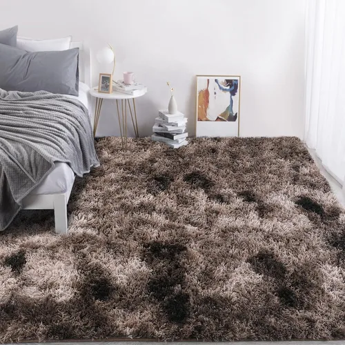 Vista 2 de HOMBYS - Alfombra peluda de 9 x 12 pies, alfombra de pelo sintético ultra suave y grande, alfombra antideslizante para dormitorio y sala de estar