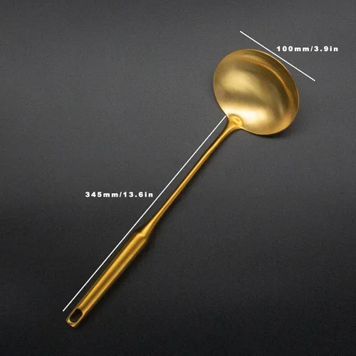 Vista 5 de Cucharón de acero inoxidable Cuchara de cocina Turner - Cucharón de sopa grande Herramienta útil de utensilios de cocina - Oro