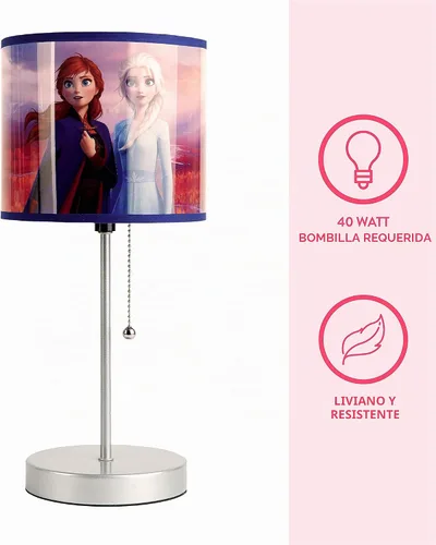 Vista 3 de Lámpara de mesa para niños Frozen 2 con cadena de tracción, metal, pantalla decorativa impresa temática Multicolor