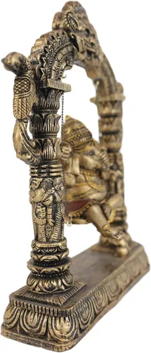 Vista 3 de Ebros 9 pulgadas de alto hindú supremo elefante Dios bebé Ganesha jugando en columpio con rata Mooshika debajo de la estatua patrón de las artes