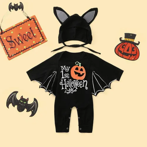 Vista 4 de Dkygxwt Disfraz de Halloween para recién nacido, para niños, niñas, cosplay, manga larga, enterizo, traje con sombrero, ropa para niños