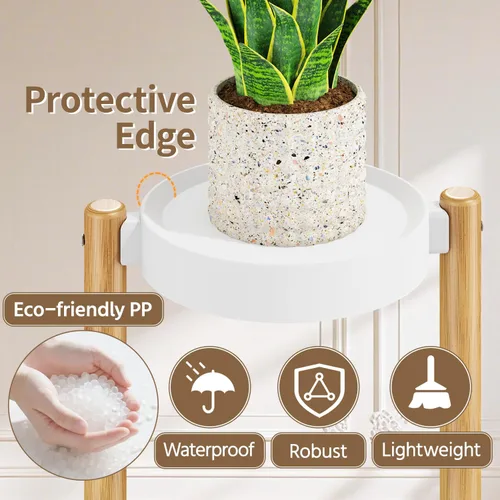 Vista 3 de LASZOLA Soporte de bambú blanco de 3 niveles resistente para plantas en interiores, estante vertical alto de múltiples niveles para esquina estrecha