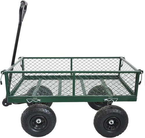 Vista 6 de Carro de jardín carro utilitario con lados extraíbles Carrito de herramientas Rueda Carretilla Capacidad de malla de acero se puede utilizar en Negro
