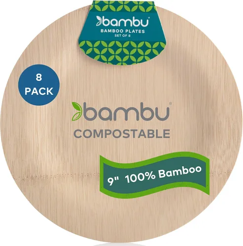 Vista 14 de Bambu, Platos redondos desechables de bambú de 7 pulgadas, orgánicos, biodegradables, respetuosos con el medio ambiente, platos de boda y fiesta