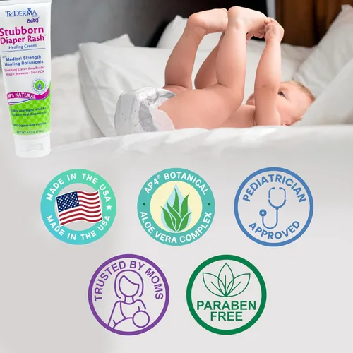 Vista 4 de TriDerma MD Baby Stubborn - Crema para aliviar la erupción del pañal, curación para la erupción del pañal difícil de curar, tratar y prevenir
