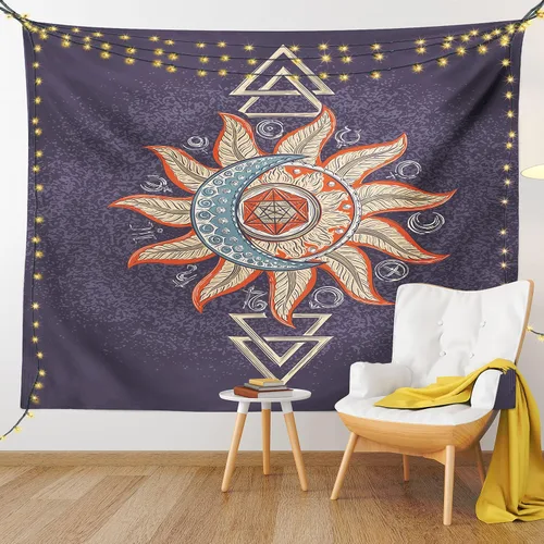 Vista 17 de Ambesonne Tapiz de hongos, atmósfera psicodélica, escena astral estrellada con motivos orientales trippy, decoración de tela para colgar en la pared