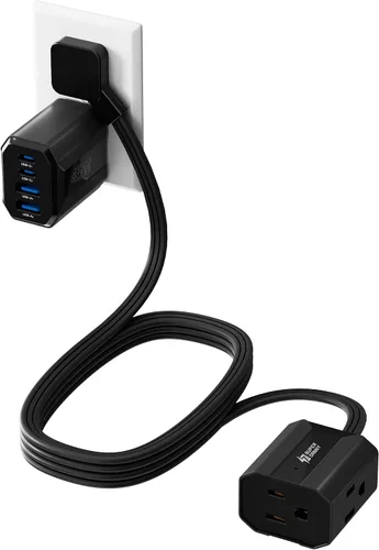 Vista 9 de Cable de extensión corto de 1.5 pies SUPERDANNY, regleta de enchufe plano en ángulo recto, cable de extensión de 13 A para interiores con 3 tomas