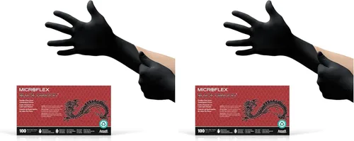 Vista 5 de Ansell MICROFLEX Black Dragon BD-100L 6mil Disposable Latex Gloves w/Full Texture for Food Processing, Automotive