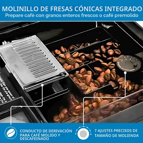 Vista 4 de Kenmore Cafetera de Café Completamente Automática - con Molinillo, Espumador de Leche y Vaporizador, Tamper Automático, Máquina de Espresso Blanco