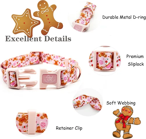 Vista 2 de Elegant little tail Collar para perro, collar de Navidad ajustable para perros pequeños, medianos y grandes, collares suaves para cachorros