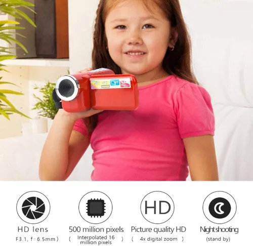 Vista 5 de Videocámara de video, 2 pulgadas TFT LCD Sceen Vlogging grabadora HD digital 16X Zoom videocámara juguete con micro USB para regalo de niños (rojo)