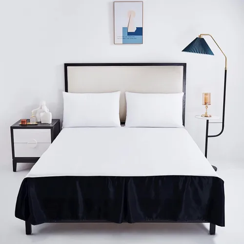 Vista 3 de Tache - Falda de cama de satén sedoso y lustroso con plataforma glamorosa con volantes y plataforma, color negro, tamaño Queen