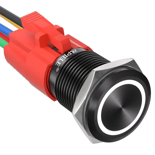 Vista 12 de APIELE - Interruptor de botón de encendido de pestillo de 16mm, 12 V CC, carcasa negra con cabeza de ojo de ángel LED para orificio de montaje