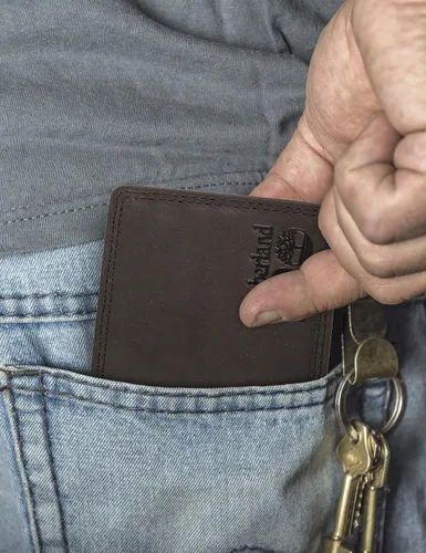 Vista 5 de Timberland PRO Billetera plegable RFID de cuero delgado para hombre con ventana trasera de identificación