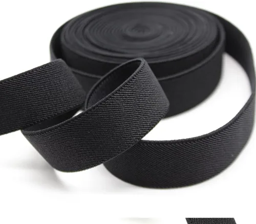 Vista 2 de Banda elástica de costura de 1 pulgada por 5 yardas, color negro, sarga de doble cara, elástica tejida