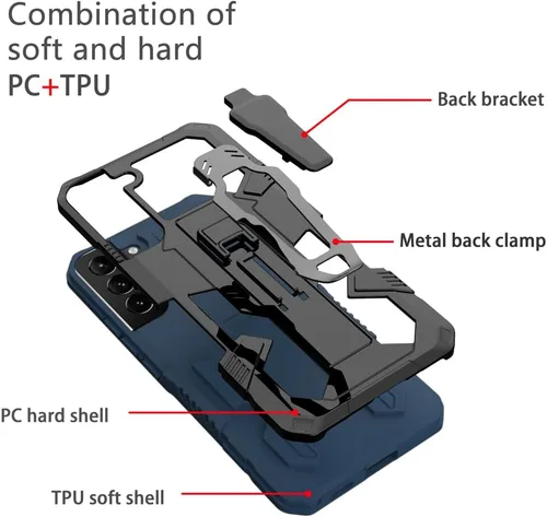 Vista 6 de Asuwish Funda protectora compatible con Samsung Galaxy S22 5G y protector de pantalla de vidrio templado, clip para cinturón, resistente a prueba