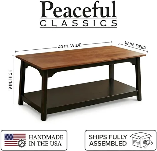 Vista 3 de Peaceful Classics Mesa auxiliar amish de madera rústica, muebles amish, estantes de 2 niveles, mesas de centro de granja hechas de madera real