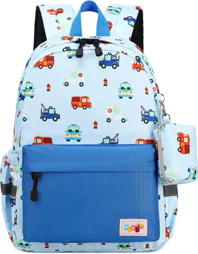 Vista 10 de mygreen Mochila para niños pequeños, mochila para niños y niñas con correa para el pecho Coches Coloridos Azul Claro