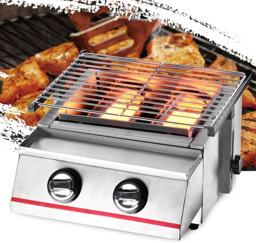 Vista 2 de Parrilla de mesa portátil de gas de 2 quemadores, barbacoas de gas LPG, parrilla de mesa antiadherente, parrilla de gas para fiestas, barbacoas