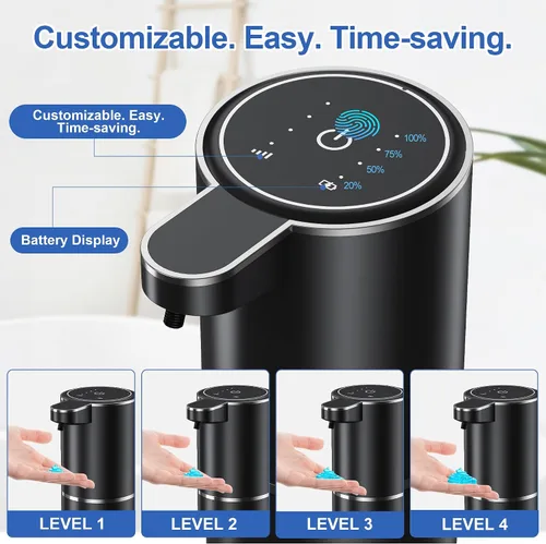 Vista 3 de Dispensador automático de jabón, 4 niveles de volumen de jabón ajustables, entrega de jabón 0.25S, capacidad de 12.8 fl oz/bomba de sensor sin
