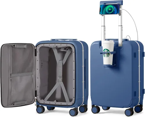 Vista 30 de mixi Equipaje PC Hardside Rolling maleta con rueda giratoria, cerradura TSA, soporte para teléfono y vaso, Verde aguacate