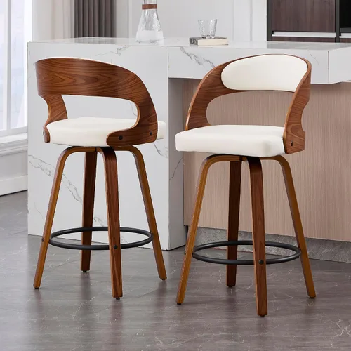 Vista 15 de VipDesk Taburetes de bar giratorios, Taburetes de bar de altura de mostrador de nogal con respaldo y brazos, Taburetes de bar tapizados modernos