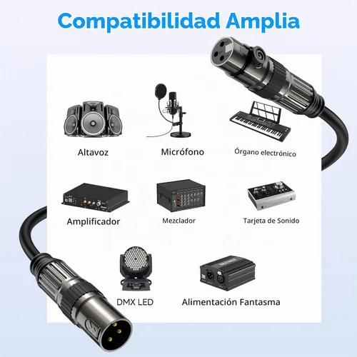 Vista 6 de Caiord Cables de micrófono XLR, 1 paquete de 3 pies de cobre sin oxígeno de 3 pines macho a hembra cable de micrófono para altavoz, sistema PA