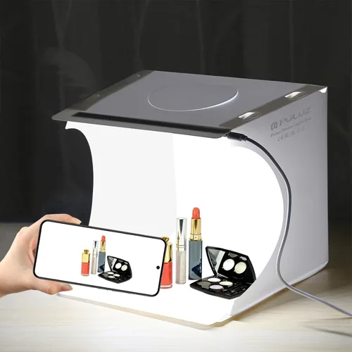 Vista 8 de PULUZ Mini Caja de Luz, Caja de Luz de Mesa de 9" para Fotografía, Caja de Luz Portátil de 20 LED para Estudio Fotográfico con Tienda de Campaña y 2
