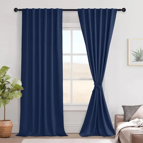 Vista 137 de Hiasan Cortinas opacas negras para dormitorio, cortinas opacas cortas de 45 pulgadas de largo, con aislamiento térmico, bolsillo para barra