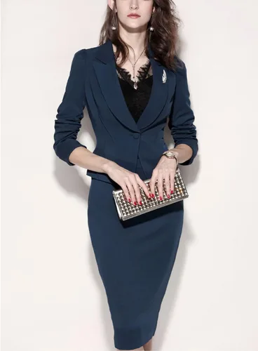 Vista 3 de Trajes para mujeres, negocios, 2 piezas, ropa formal, conjunto de falda de un botón y falda