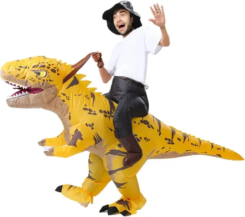 Vista 5 de MXoSUM Disfraz inflable de dinosaurio para adultos, disfraz de Halloween T-REX, divertido disfraz de dinosaurio inflable