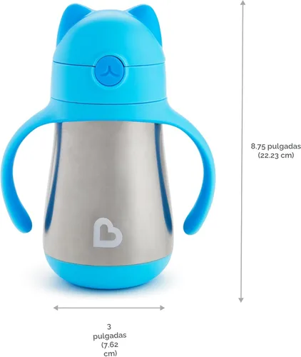 Vista 6 de Munchkin Cool Cat - Vaso para beber con popote para niños pequeños, vaso con popote de acero inoxidable, 8 onzas, azul