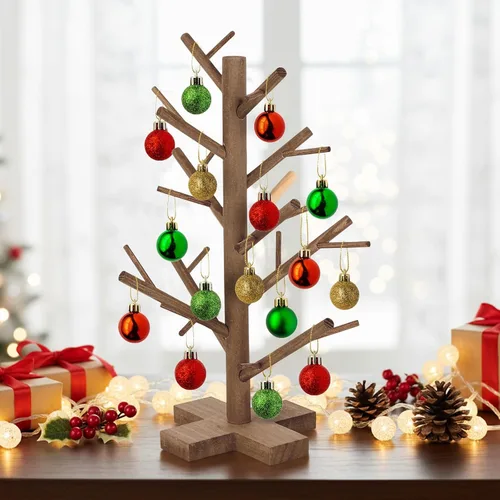 Vista 12 de Árbol de exhibición de adornos navideños de 32 pulgadas, centros de mesa para mesas, soporte para árbol de adornos de mesa, árbol artificial de mesa