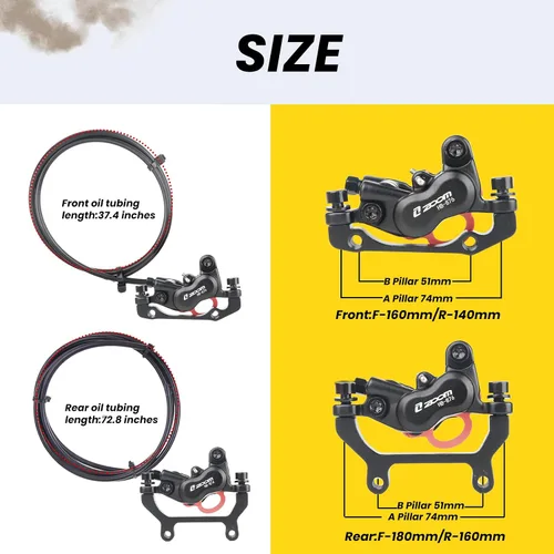 Vista 5 de Hycline Juego de frenos hidráulicos Ebike de 4 pistones: Zoom H876E 2-PIN Power-Off Kit de freno de disco de bicicleta eléctrica incluido rotores