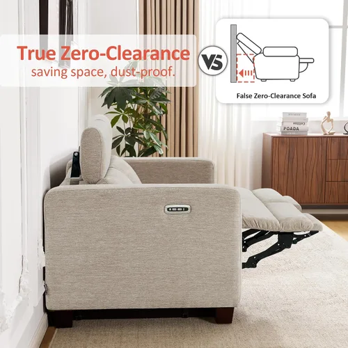 Vista 4 de MCombo Sofá Reclinable de 88.6'', Sofá Reclinable Eléctrico Wall Hugger con Reposacabezas Ajustable, Puertos de Carga USB A y C, Patas de Madera