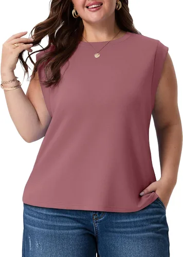 Vista 11 de OLRIK Plus Size Tank Tops for Women Cap Sleeve Soft Stretch Summer Blouses Casual Basic Tee with Underarm Coverage