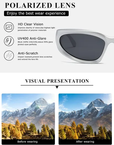 Vista 6 de kimorn Y2K K1273 - Lentes de sol polarizados envolventes para mujeres y hombres Swift Oval Fashion Sport Shades