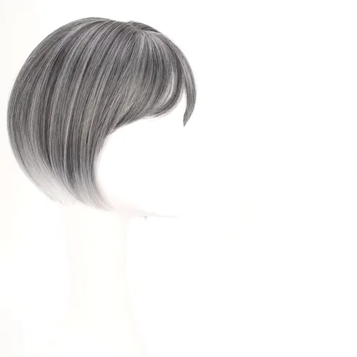 Vista 5 de Peluca de cabello sintético lacio y corto de 10 pulgadas con flequillo para mujer, cabello fino (negro)