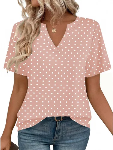 Vista 32 de Zeagoo Camisetas de manga corta con cuello en V para mujer, bonitas, elegantes, casuales, para negocios, trabajo, blusa