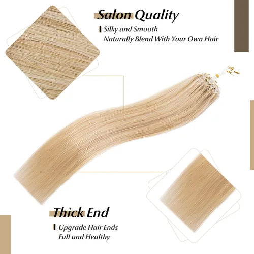 Vista 4 de SEGO Extensiones de cabello humano con micro cuentas, extensiones de cabello humano con micro bucle, lacio, natural, fusión fría, 1.76 oz/paquete